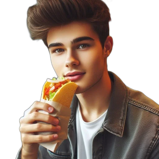 food, face, jacket, photorealistic transparent PNG cut-out