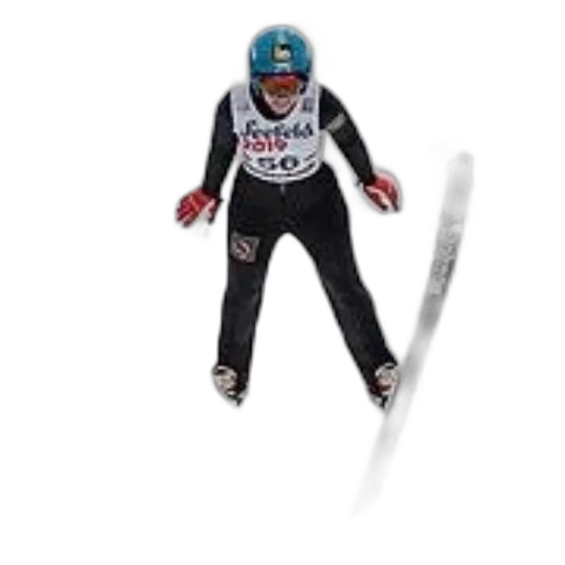 staff, skier, mid-air, during transparent PNG cut-out