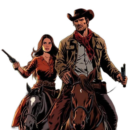 comic book art, concept art, cowboy, fierce transparent PNG cut-out