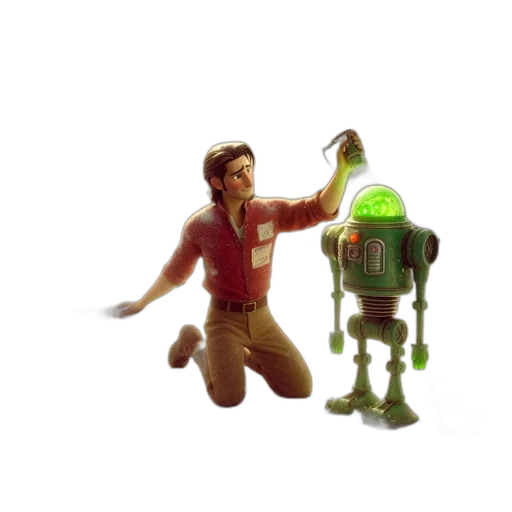 robot, creature, staff, 3d render transparent PNG cut-out