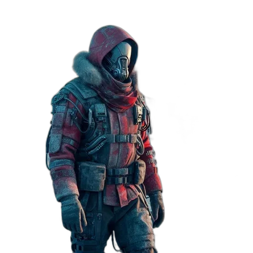 jacket, mask, robot, weapon transparent PNG cut-out