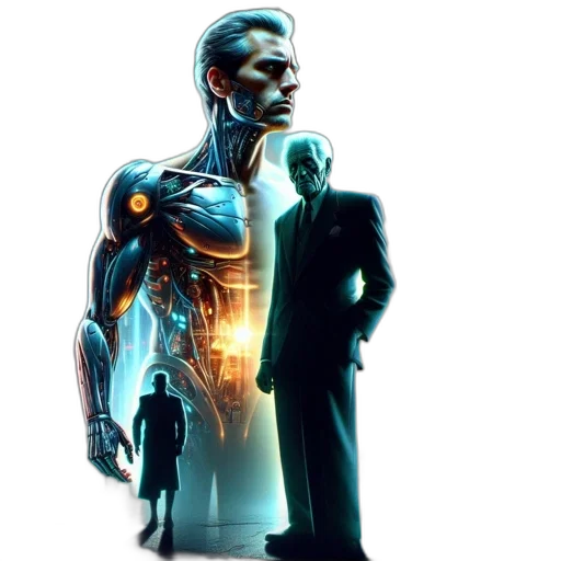 robot, concept art, cyberpunk, 3d render transparent PNG cut-out