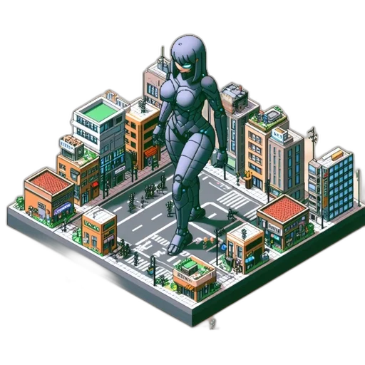 robot, building, pixel art, concept art transparent PNG cut-out