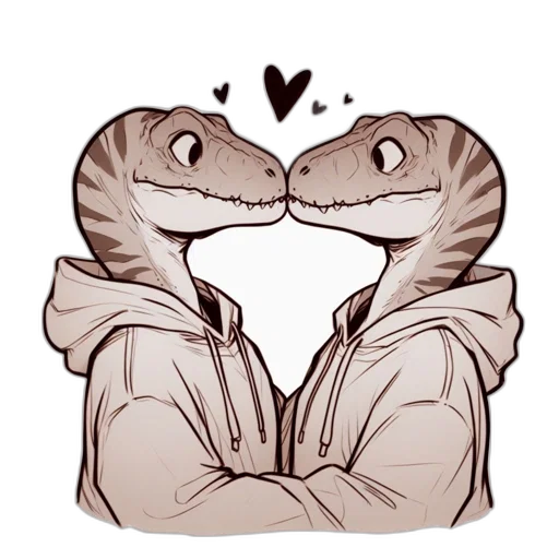 monochrome, two, anthropomorphic, dinosaurs transparent PNG cut-out