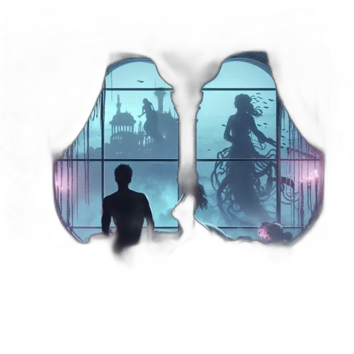 robot, mask, concept art, vaporwave transparent PNG cut-out
