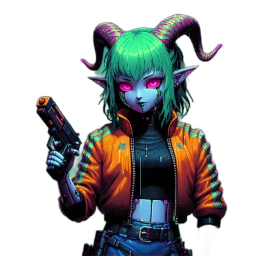jacket, weapon, staff, cyberpunk transparent PNG cut-out
