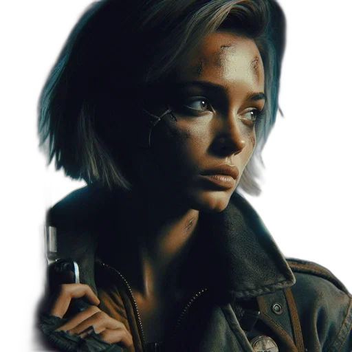 jacket, face, weapon, staff transparent PNG cut-out