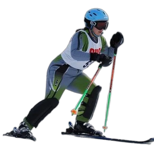 skier, green, gray, outfit transparent PNG cut-out