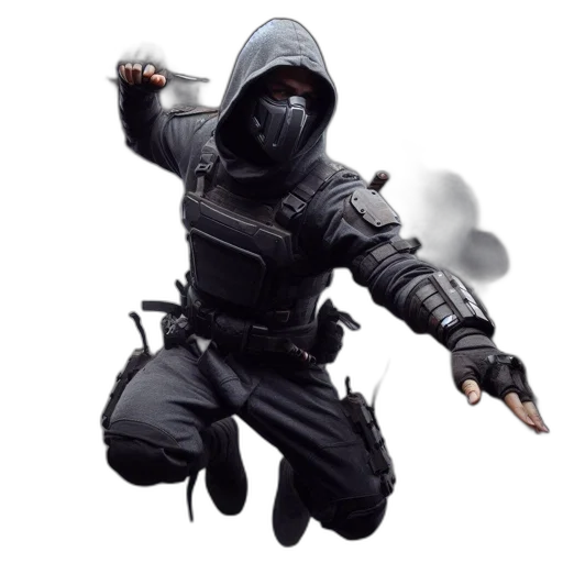 weapon, mask, staff, jacket transparent PNG cut-out