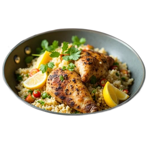 food, chicken, lemon, rice transparent PNG cut-out