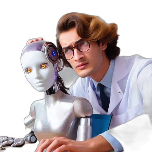 robot, staff, cyberpunk, concept art transparent PNG cut-out