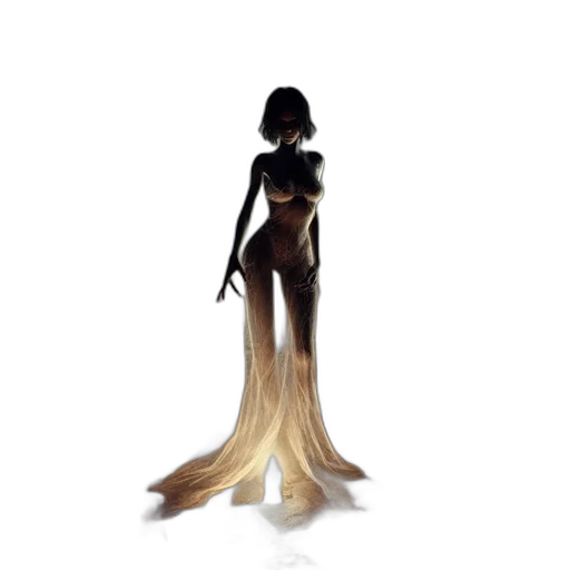 dress, hair, creature, staff transparent PNG cut-out