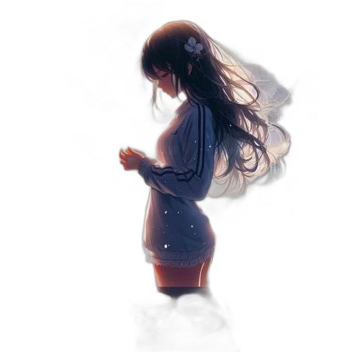 dress, staff, hair, concept art transparent PNG cut-out