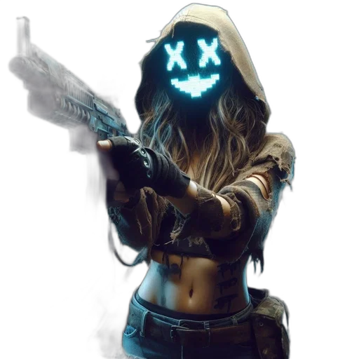 weapon, jacket, staff, mask transparent PNG cut-out