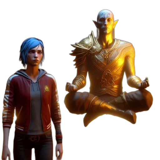 jacket, mask, creature, staff transparent PNG cut-out