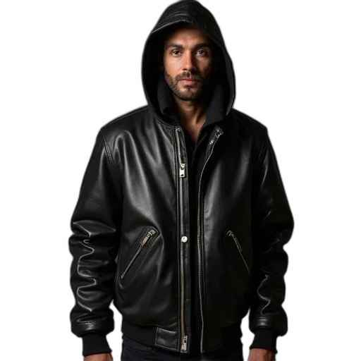 jacket, faux, leather, bomber transparent PNG cut-out