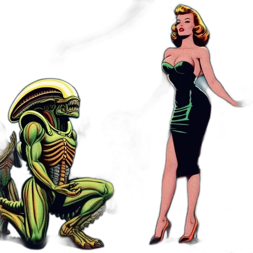 comic book art, concept art, outer space, green transparent PNG cut-out