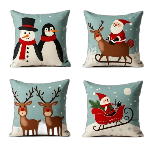 collection, four, festive, pillows transparent PNG cut-out