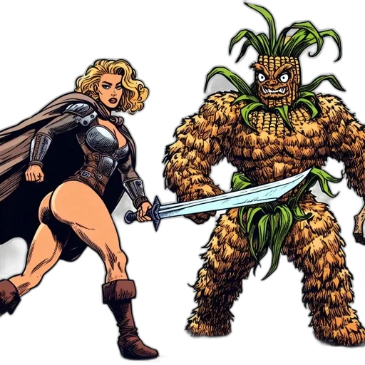 comic book art, concept art, two, characters transparent PNG cut-out