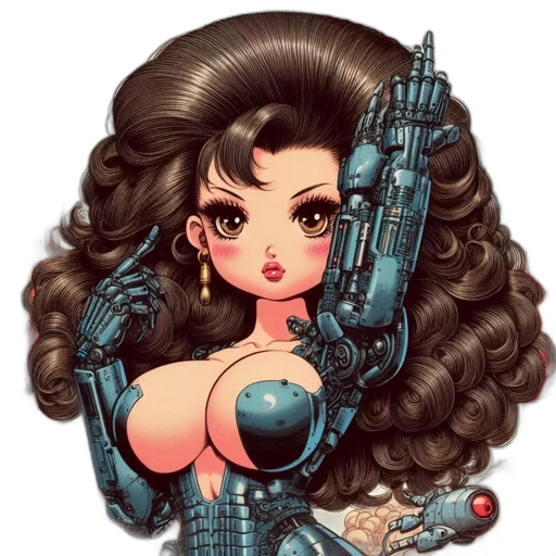 weapon, hair, comic book art, cyberpunk transparent PNG cut-out
