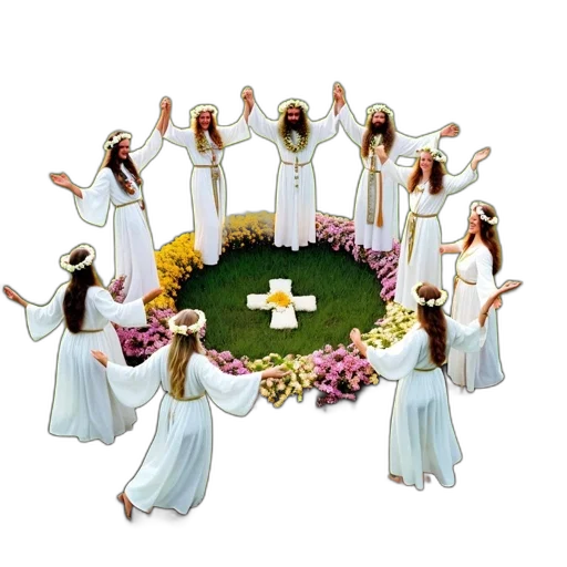 staff, group, white, robes transparent PNG cut-out
