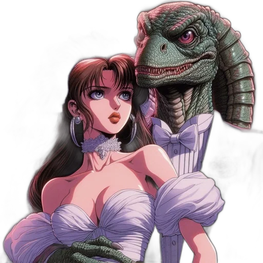 dragon, creature, dress, vaporwave transparent PNG cut-out