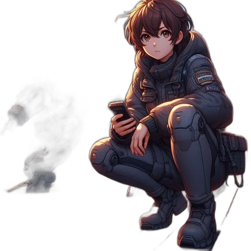 weapon, jacket, robot, staff transparent PNG cut-out