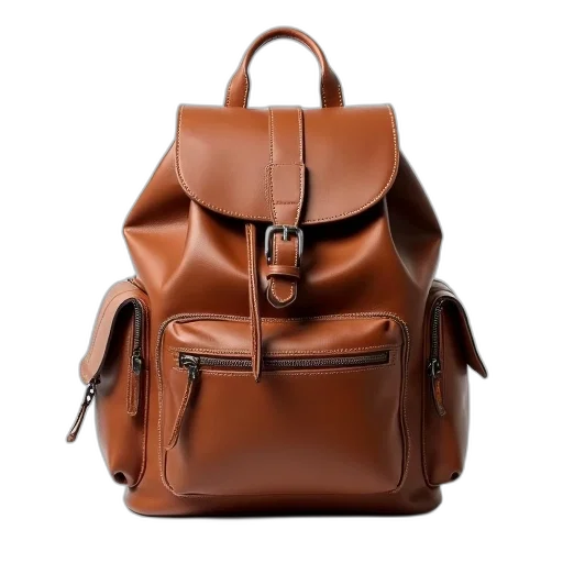 earth tones, brown, leather, backpack transparent PNG cut-out