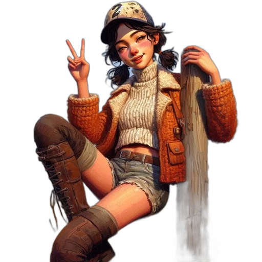 jacket, staff, hat, weapon transparent PNG cut-out