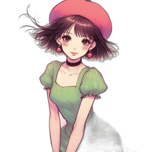 hat, dress, flower, staff transparent PNG cut-out