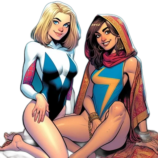 comic book art, concept art, two, female transparent PNG cut-out