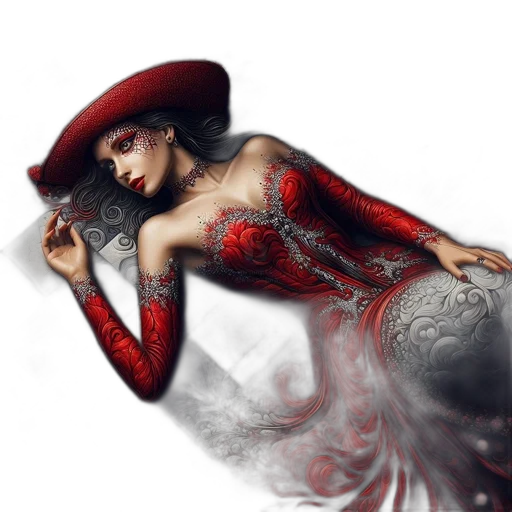 dress, hat, jewelry, fantasy art transparent PNG cut-out