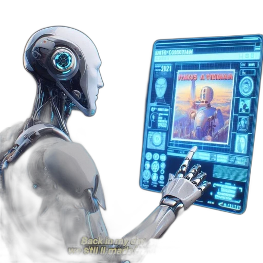 robot, concept art, cyberpunk, vaporwave transparent PNG cut-out