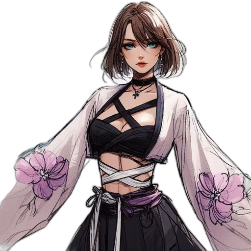 dress, flower, jacket, staff transparent PNG cut-out