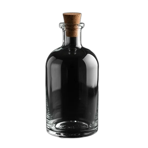 bottle, 3d render, photorealistic, dark transparent PNG cut-out
