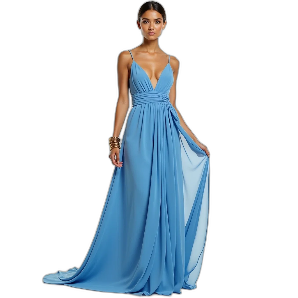 dress, photorealistic, blue, woman transparent PNG cut-out
