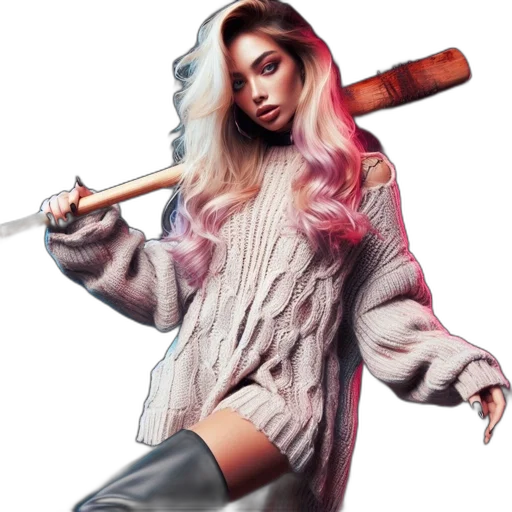 hair, jacket, staff, vaporwave transparent PNG cut-out