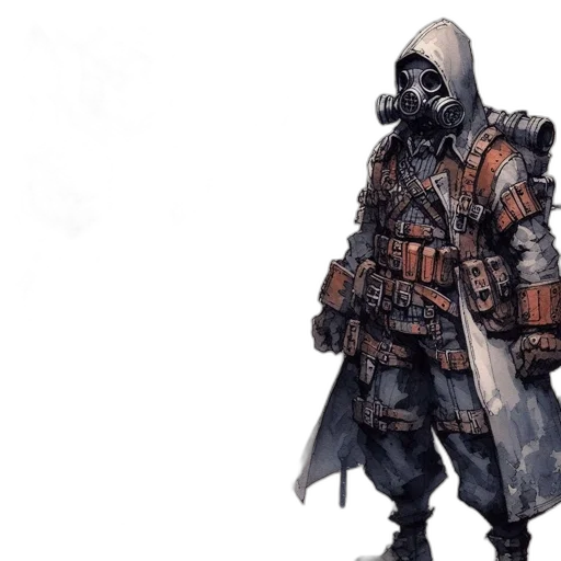 jacket, mask, weapon, concept art transparent PNG cut-out