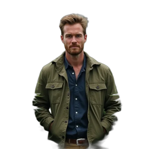 jacket, staff, hair, face transparent PNG cut-out