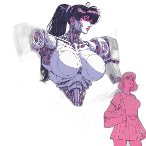 robot, dress, concept art, vaporwave transparent PNG cut-out