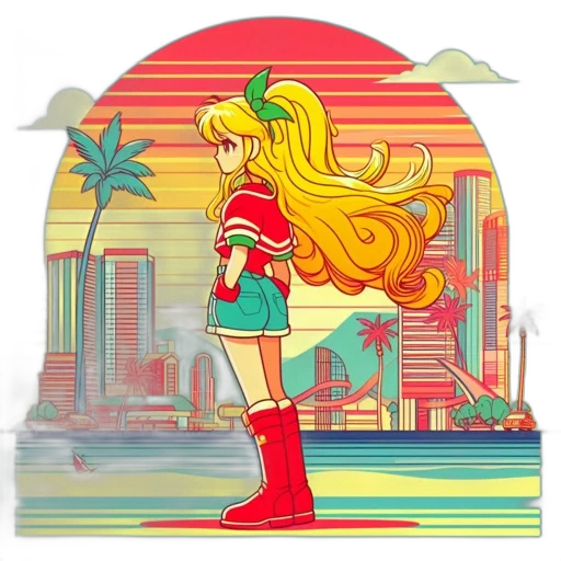 anime, pixel art, vaporwave, cartoon transparent PNG cut-out