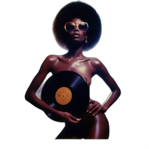 concept art, afro-haired, woman, wears transparent PNG cut-out