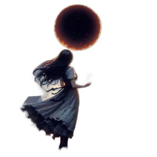 dress, hair, umbrella, staff transparent PNG cut-out