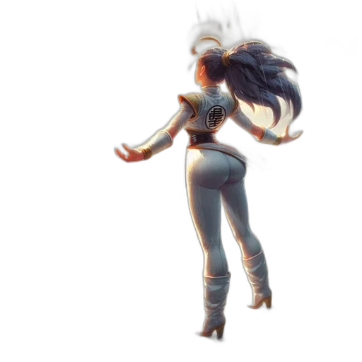 hair, dress, robot, staff transparent PNG cut-out