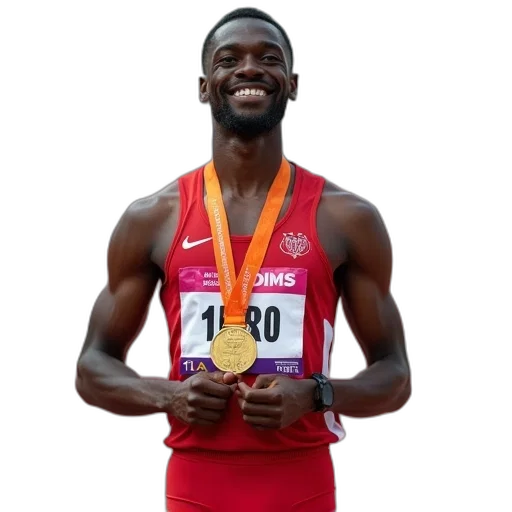 person, sprinter, gold, medal transparent PNG cut-out