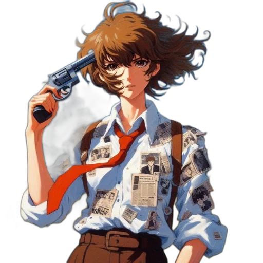 staff, weapon, jacket, hair transparent PNG cut-out