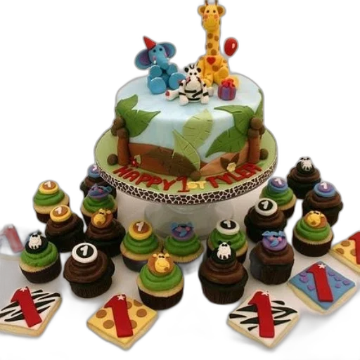 3d render, birthday, cake, jungle transparent PNG cut-out