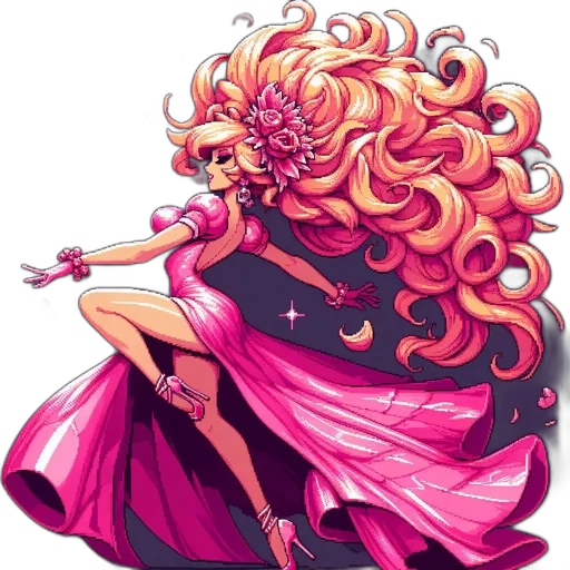 dress, hair, crown, staff transparent PNG cut-out