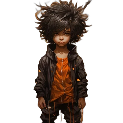 jacket, hair, staff, creature transparent PNG cut-out
