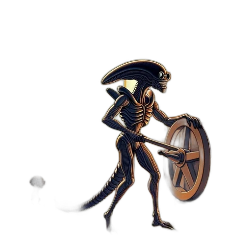 robot, hat, staff, creature transparent PNG cut-out